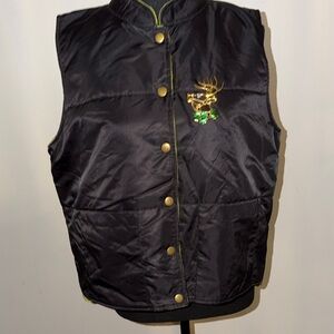 Marisa Christina, Reversible black/ light green  Quilted Vest with Reindeer Pin.